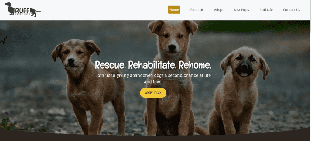 Ruff Rescues site screenshot